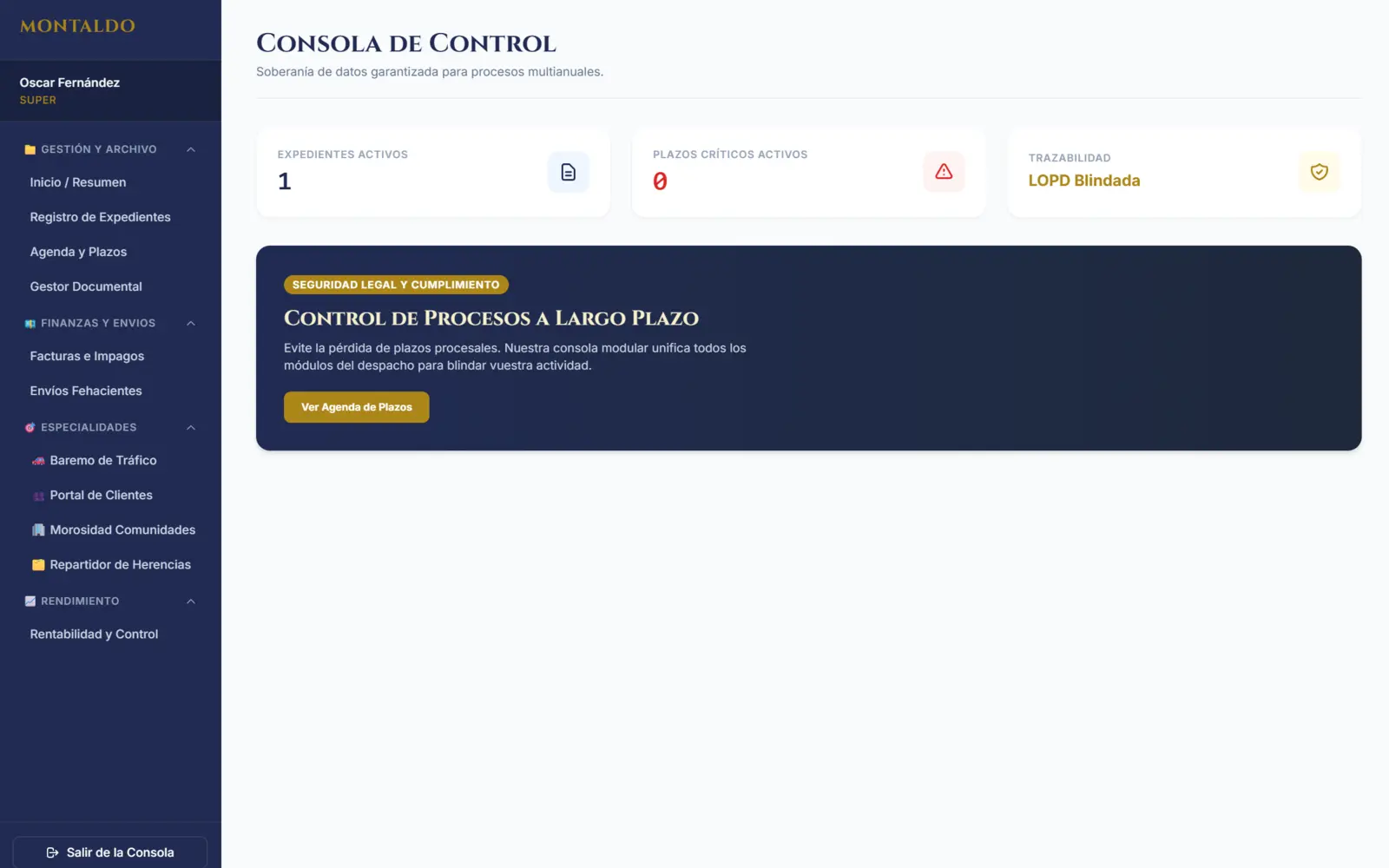 Consola de control para despachos de abogados, Web App a medida de Todo Controlado