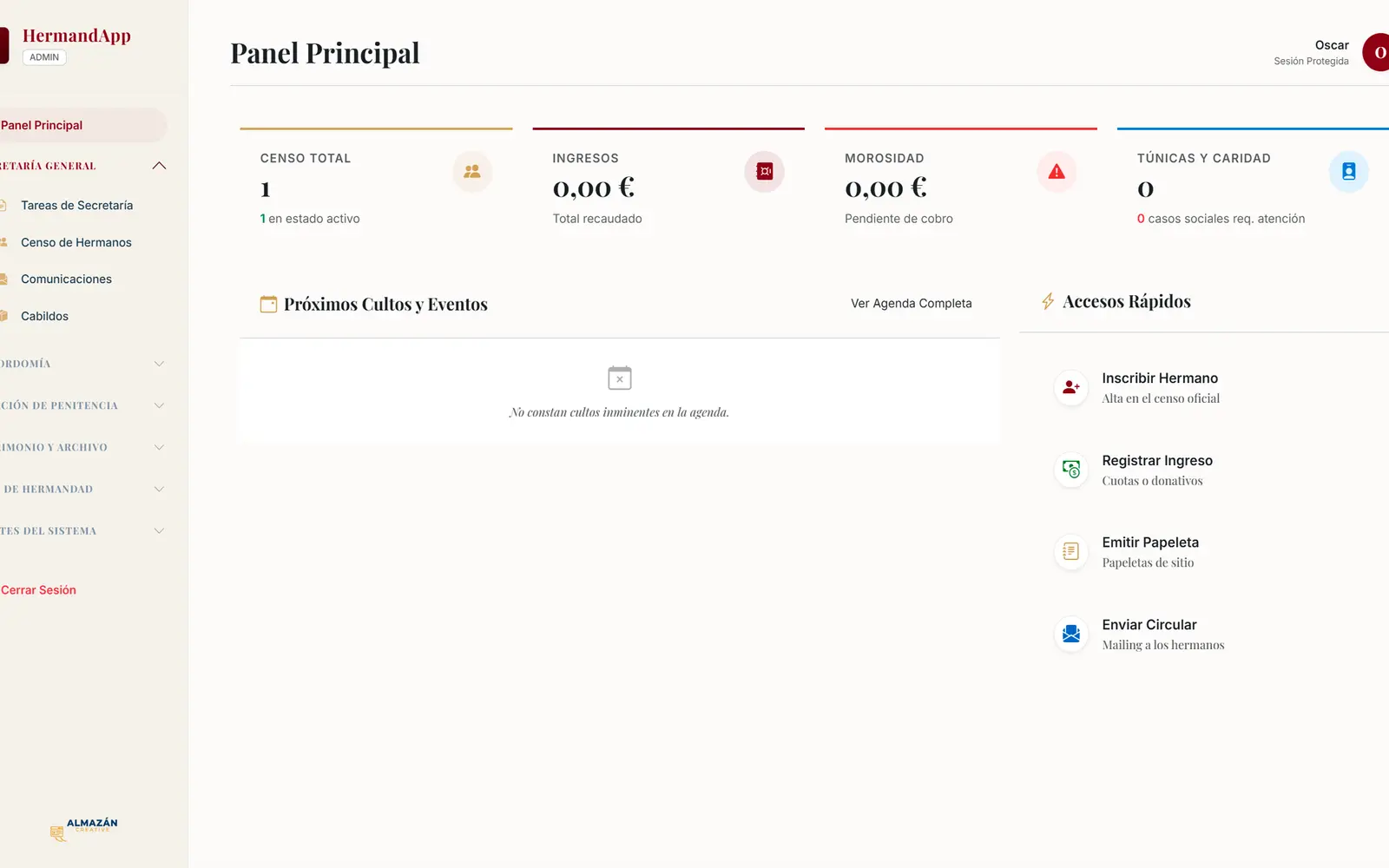 Panel de gestión para hermandades y asociaciones, Web App a medida Todo Controlado