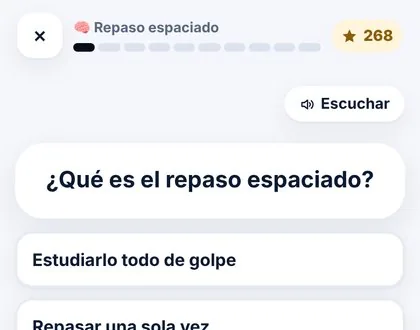 Pregunta de Técnicas de estudio sobre el repaso espaciado