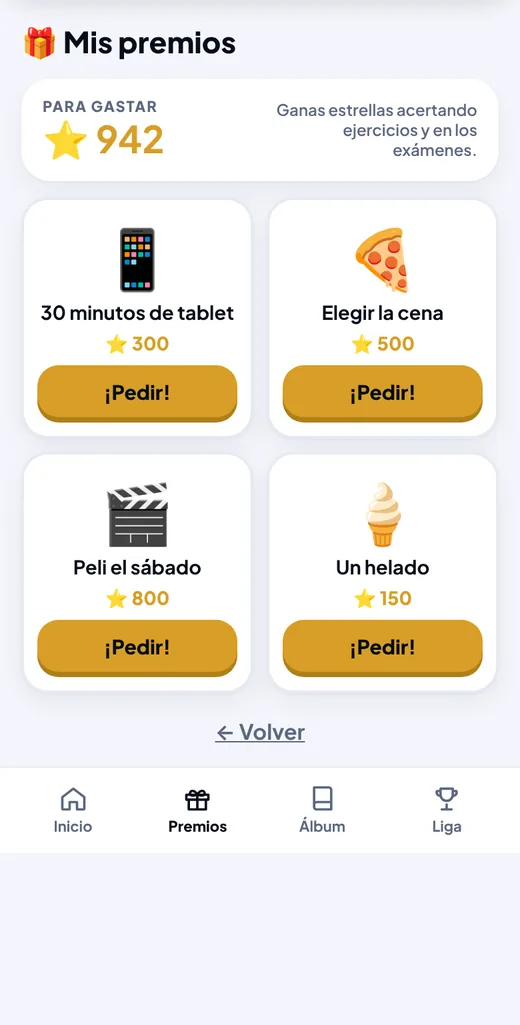 Pantalla de premios de casa: 30 minutos de tablet, elegir la cena, peli el sábado, un helado
